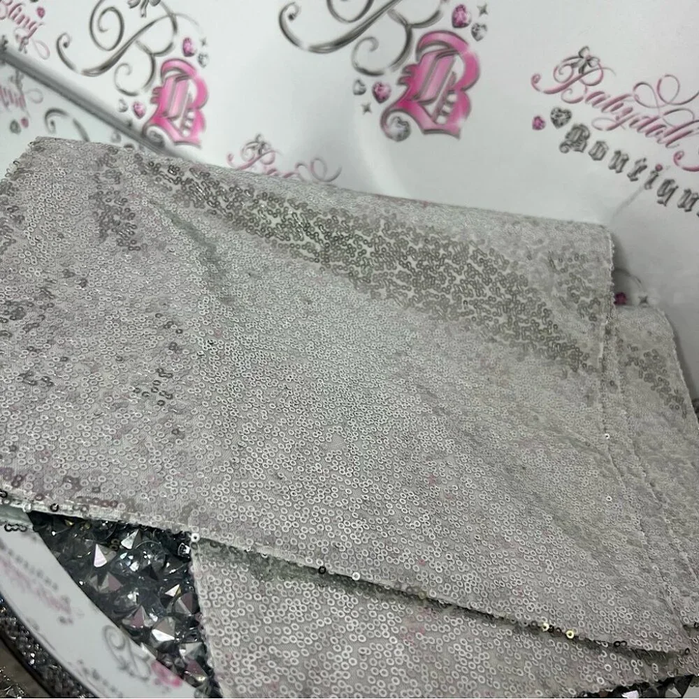 3 Placemats sequins sparkly silver white Nicole Miller White Fabric dinner mat
